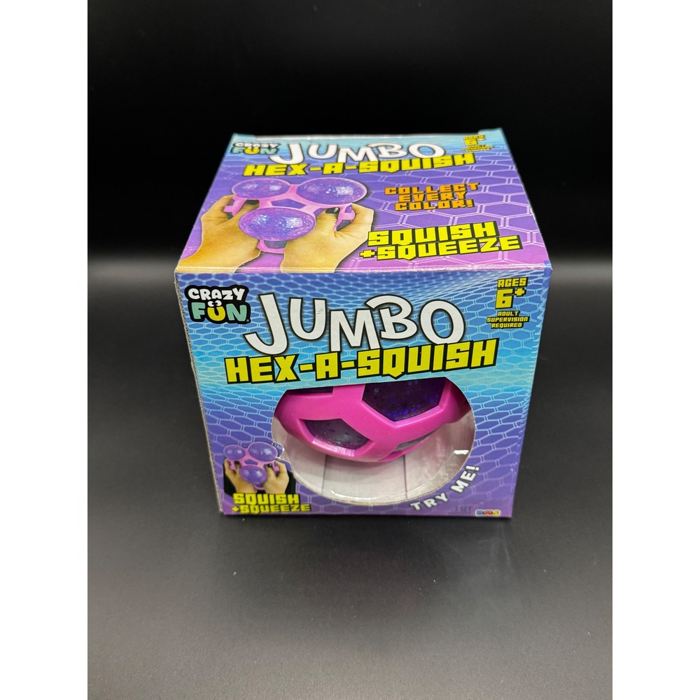 Crazy Fun Jumbo Hex-A-Squish Pink Purple Glitter Squishy Sensory Fidget Toy Ball